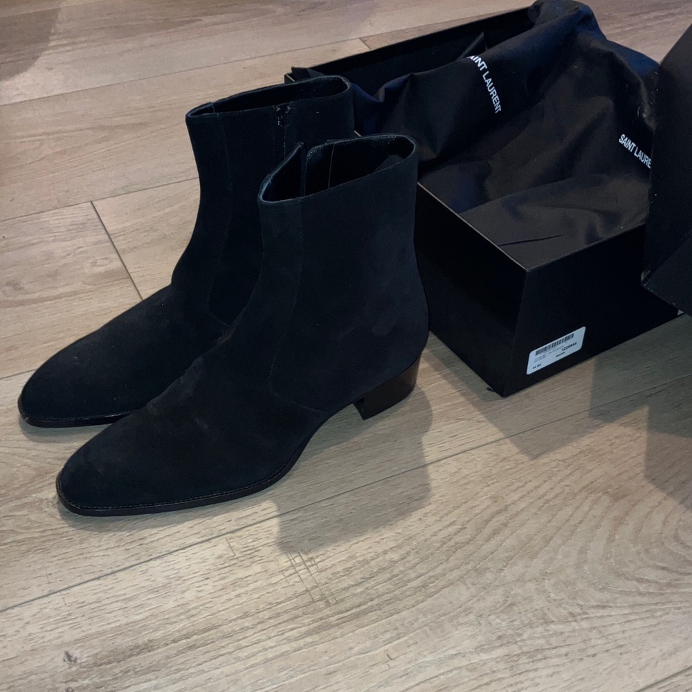 Saint Laurent Paris Black Suede Ankle Boots - Picture 2 of 5
